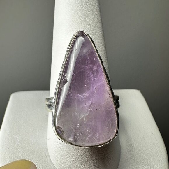 Stunning Large Pear cut Cabochon Amethyst in sterling silver ring! Size 11 - Picture 15 of 15